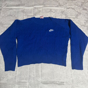 Women's Nike Blue Cable Knit Crew Neck Crop Sweater M